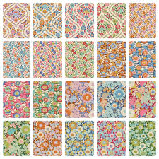 Set of floral charm squares in multicolor patchwork grid, 5-inch style pieces
