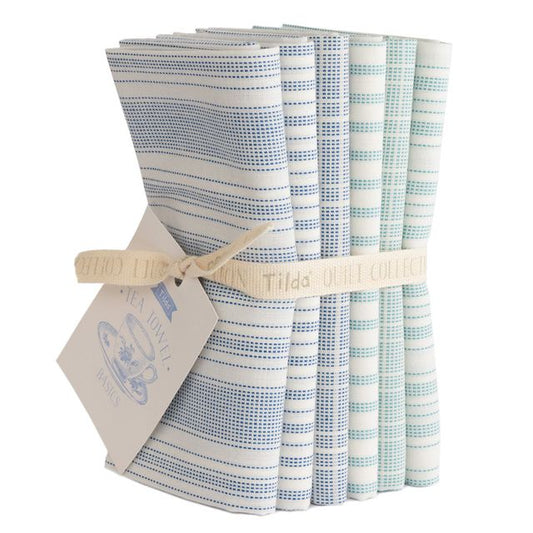 Tilda Woven Tea Towel Basics Fat Quarter Bundle Blue/Teal 300192