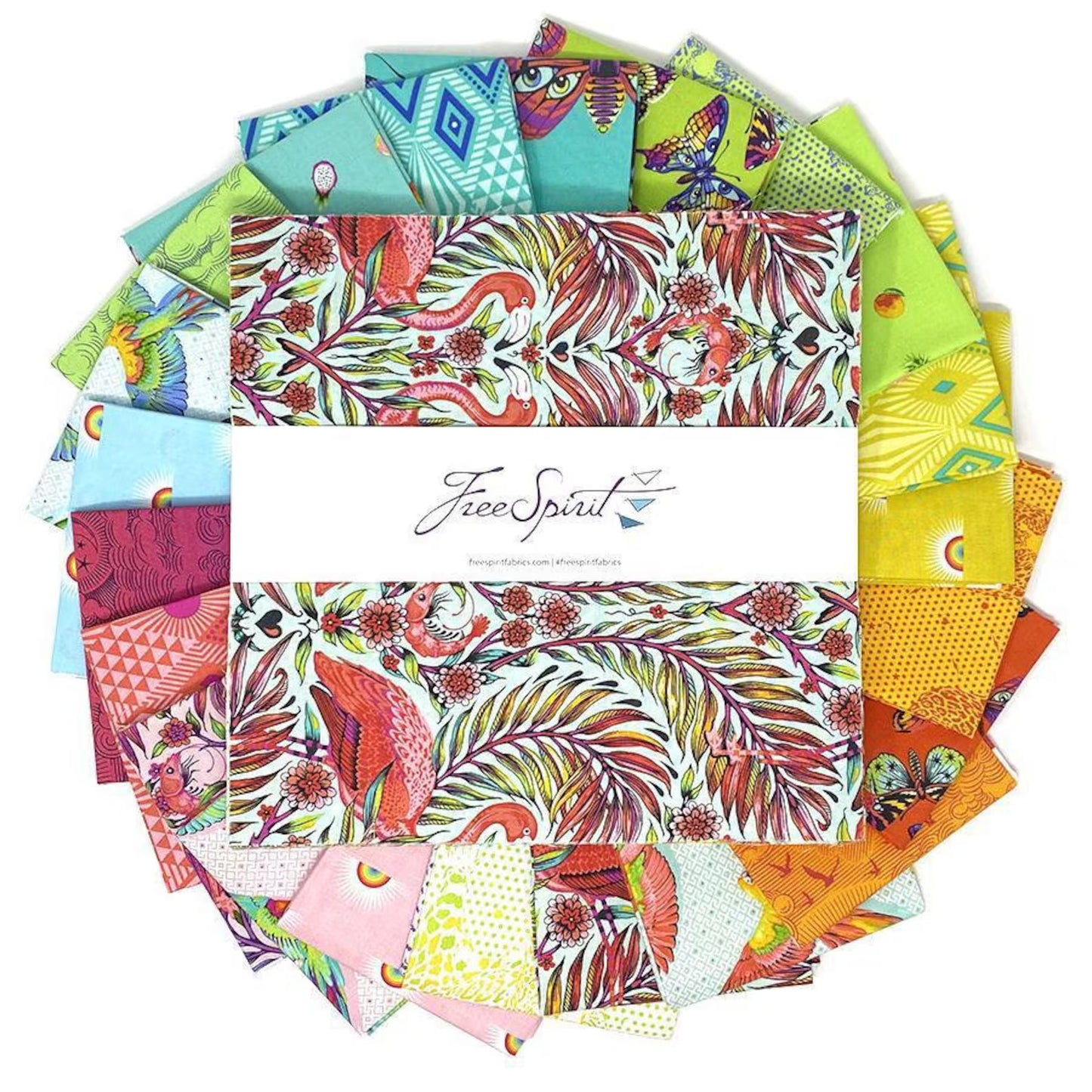 Daydreamer by Tula Pink 10 Inch Charm Squares featuring vibrant floral and whimsical quilting prints