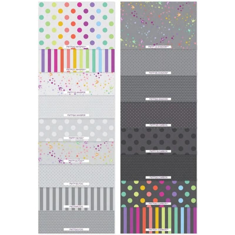 graywork true colors by tula pink 10 inch fabric squares with monochrome quilting prints and coordinated designs spots and stripes