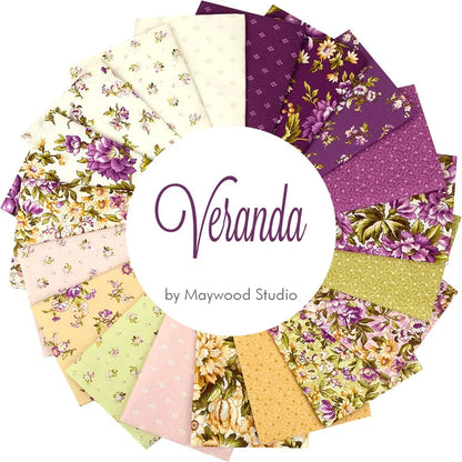 Assorted floral charm squares bundle in purple, yellow, and pink